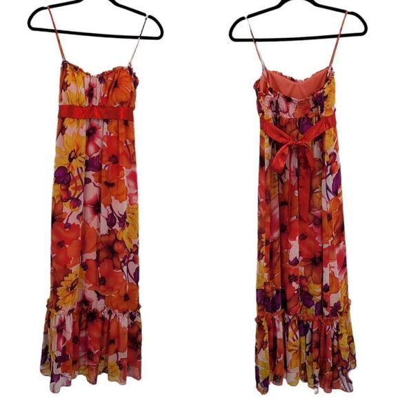 Alyn Paige Dress Womens 8 Tiered Ruffled Midi Spaghetti Strap Multicolor Floral - Picture 1 of 11